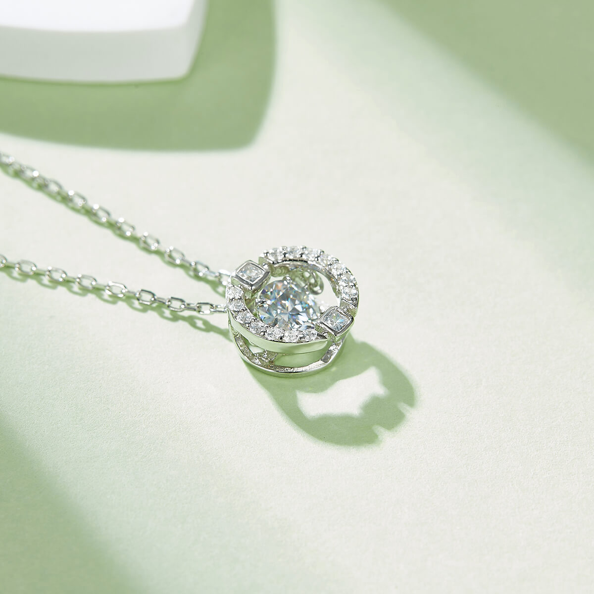 MARDAZA Dancing Eternal Orbit Round Cut Sterling Silver Moissanite Necklace