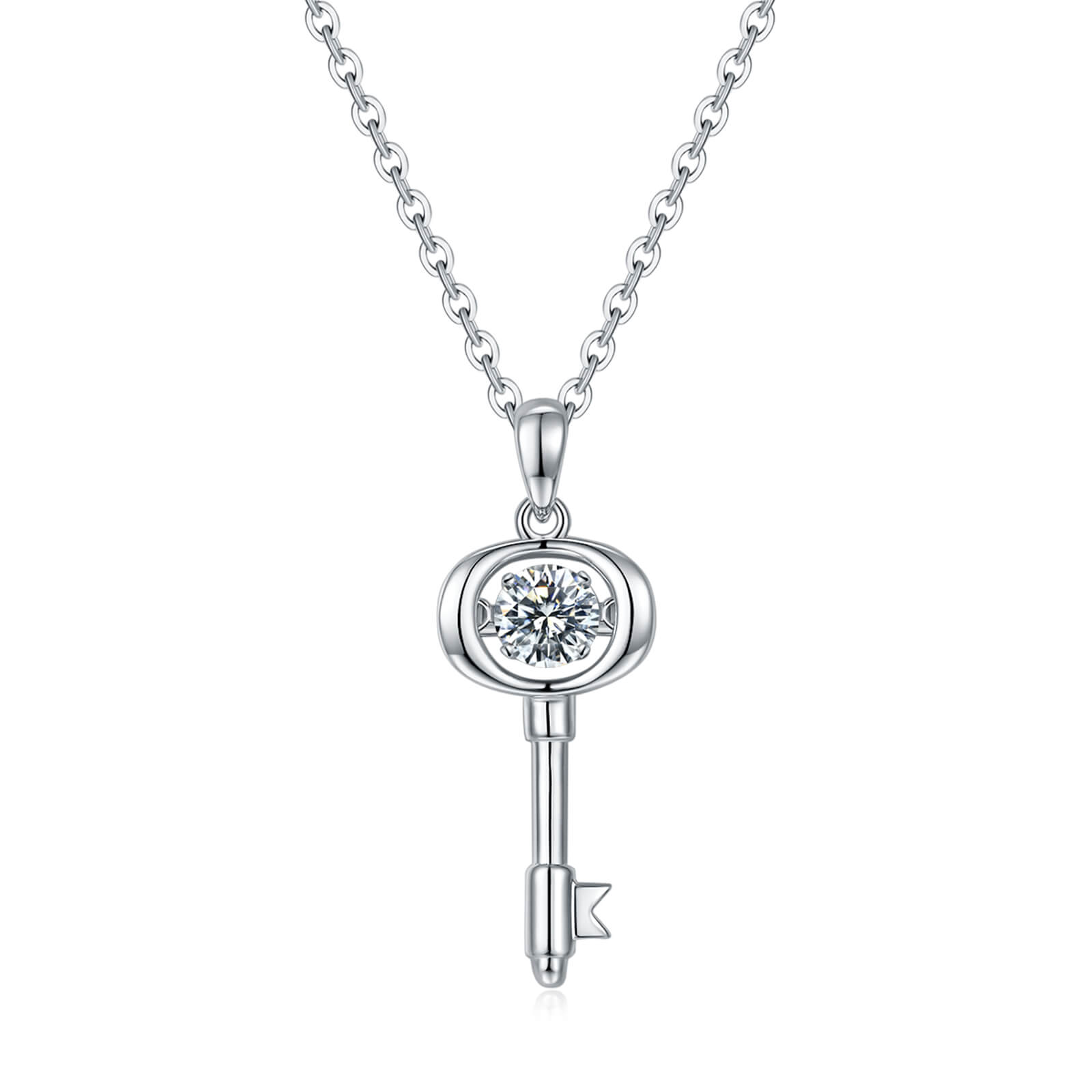 MARDAZA Dancing Key of Love Round Cut Sterling Silver Moissanite Necklace