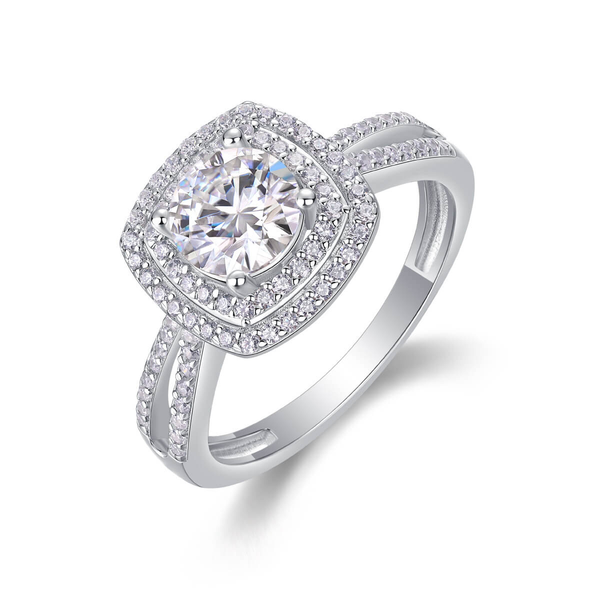 MARDAZA Double Halo Cushion Round Cut Sterling Silver Moissanite Ring