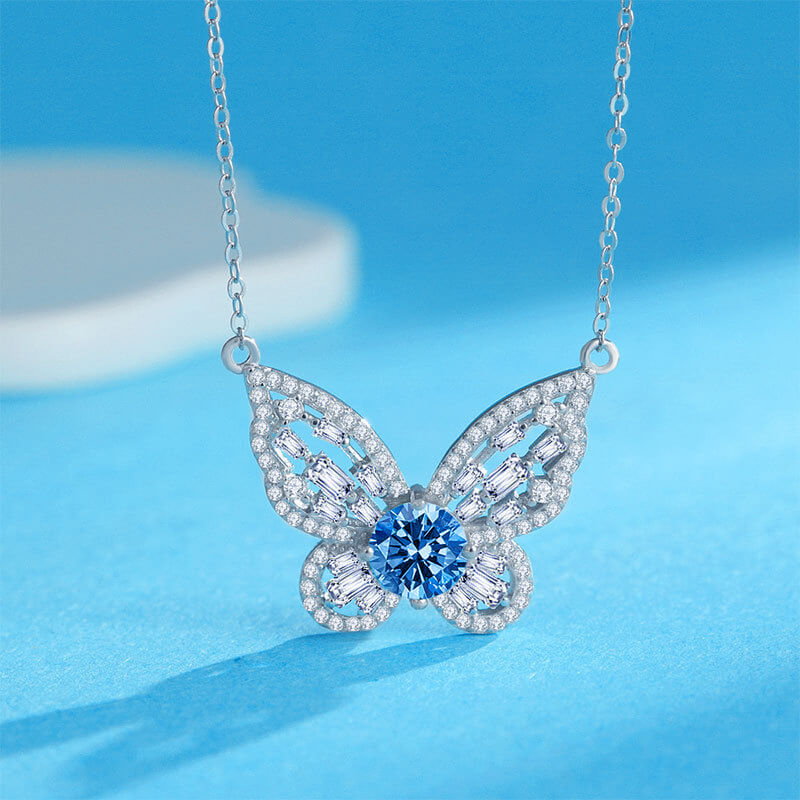 MARDAZA Butterfly Round Cut Sterling Silver Moissanite Necklace