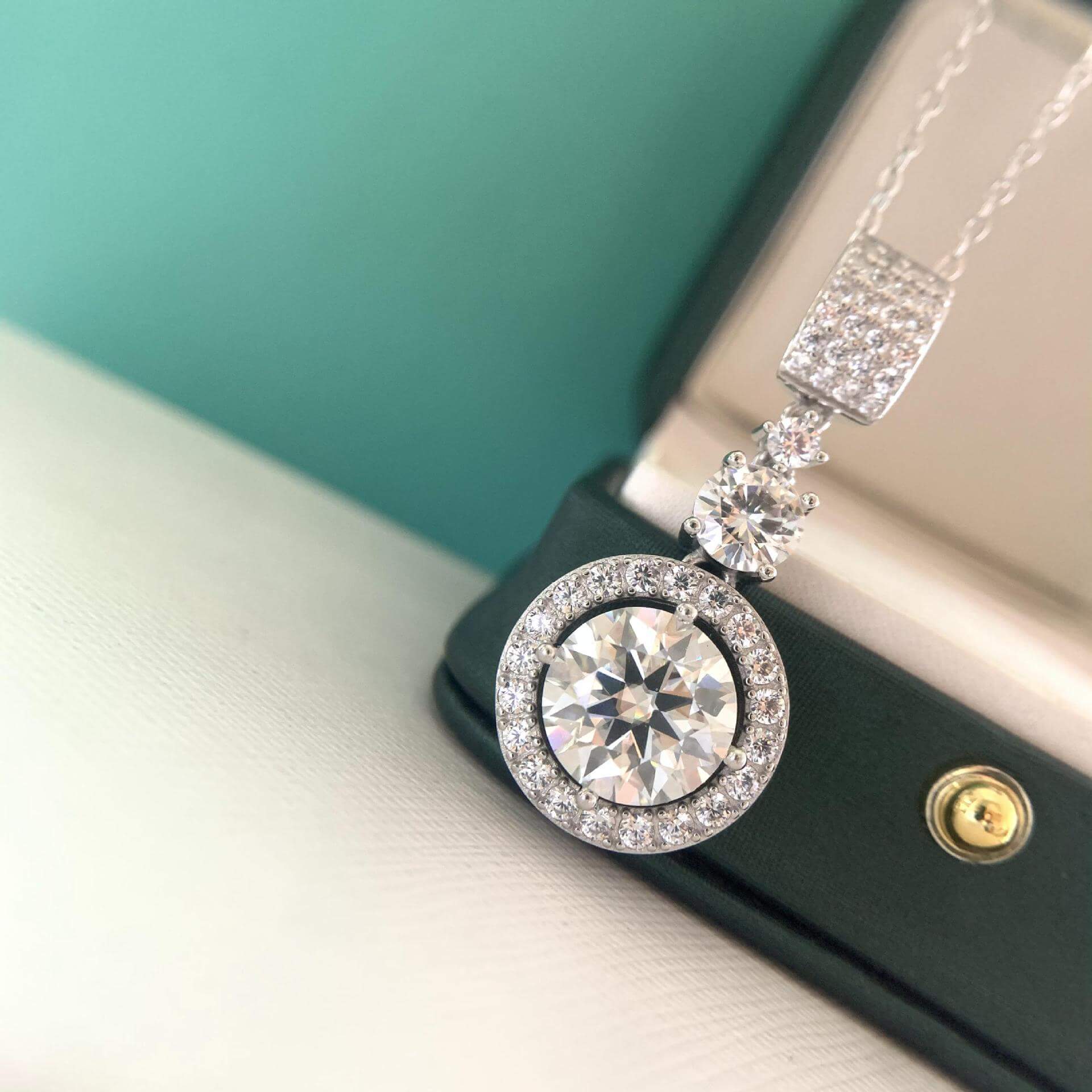 MARDAZA Triple Sparkle Round Cut Sterling Silver Moissanite Necklace