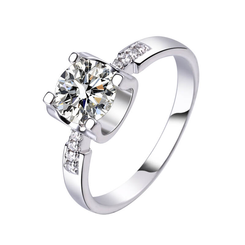 MARDAZA Radiant Accent Round Cut Sterling Silver Moissanite Ring