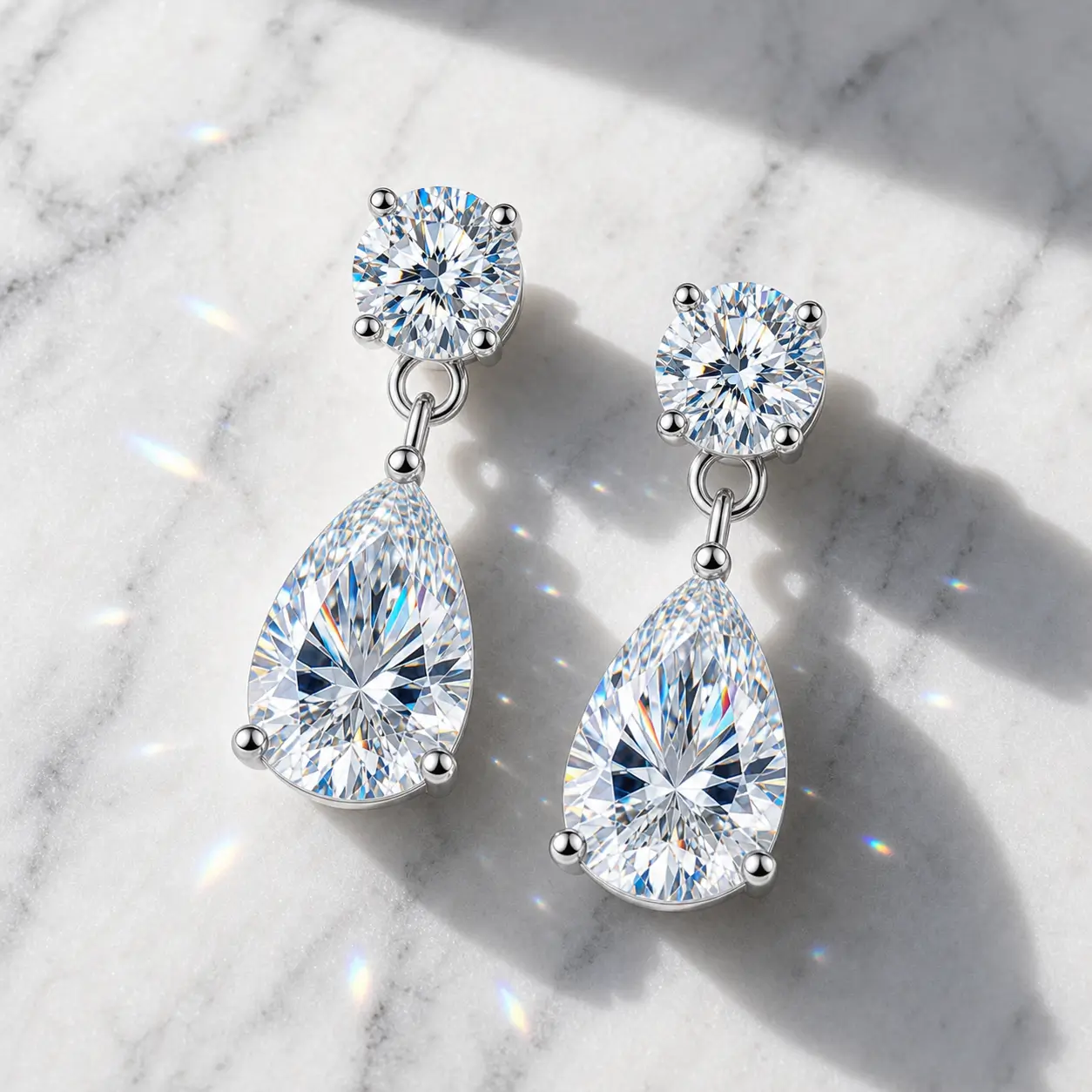 MARDAZA Luxury Round & Pear Cut Sterling Silver Moissanite Drop Earrings