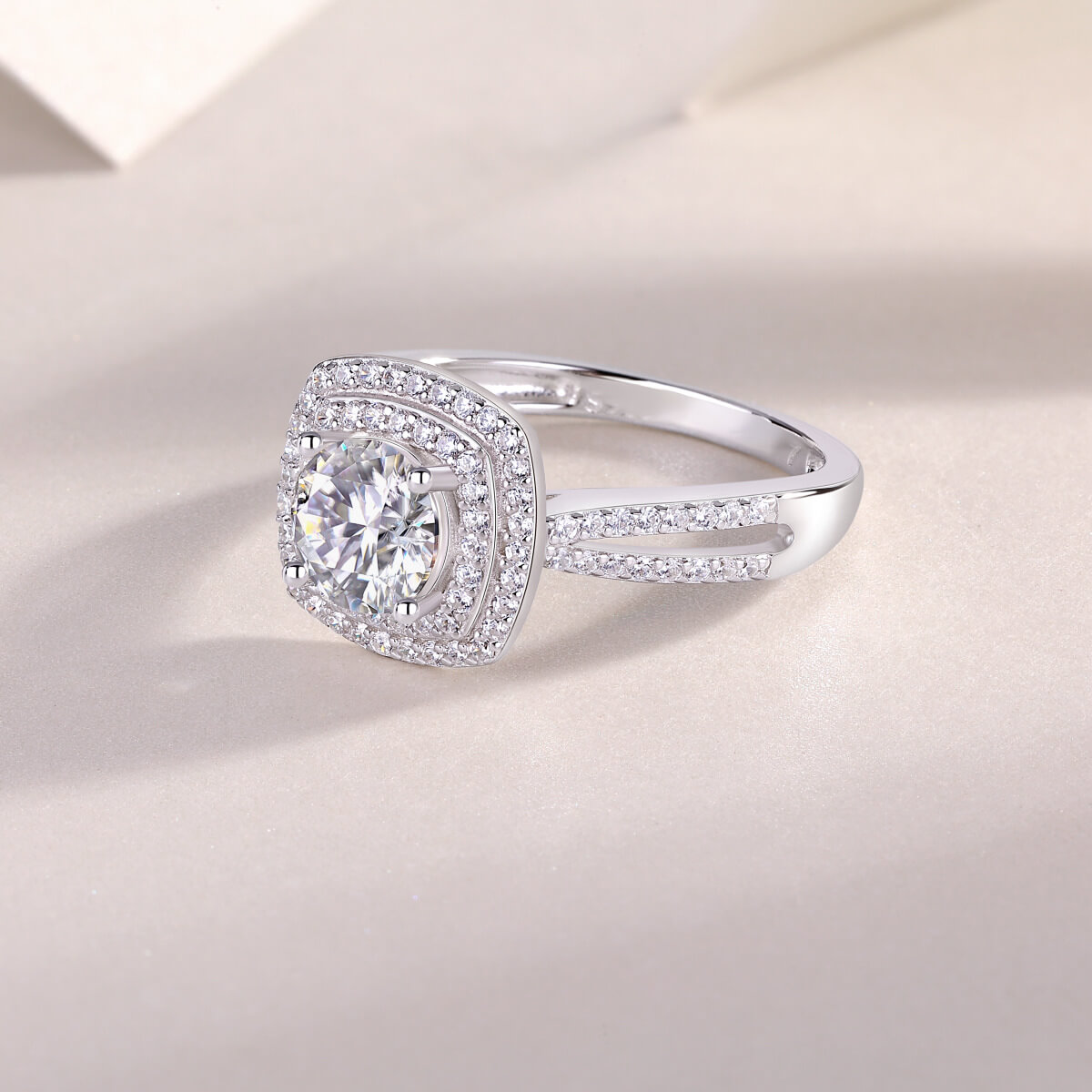 MARDAZA Double Halo Cushion Round Cut Sterling Silver Moissanite Ring