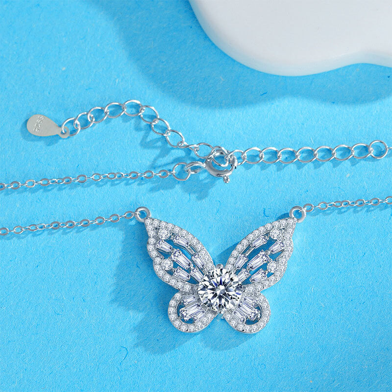 MARDAZA Butterfly Round Cut Sterling Silver Moissanite Necklace