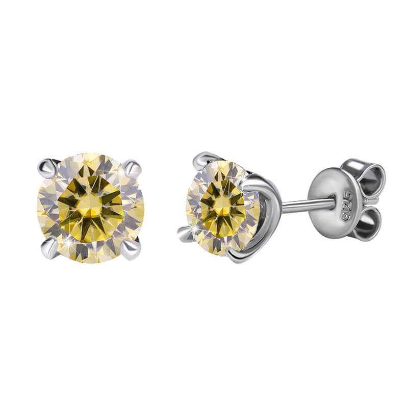 MARDAZA Classic Four-Prong Round Cut Sterling Silver Moissanite Earrings