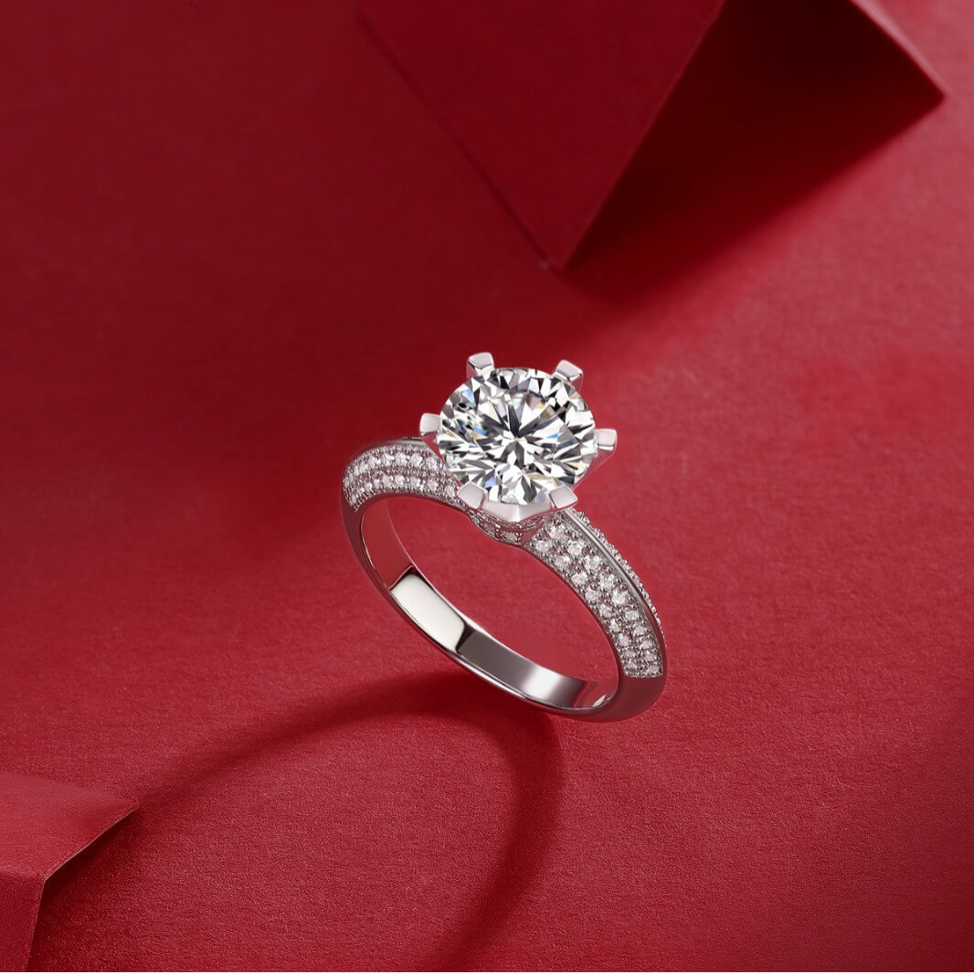 MARDAZA Royal Six-Prong Round Cut Sterling Silver Moissanite Ring