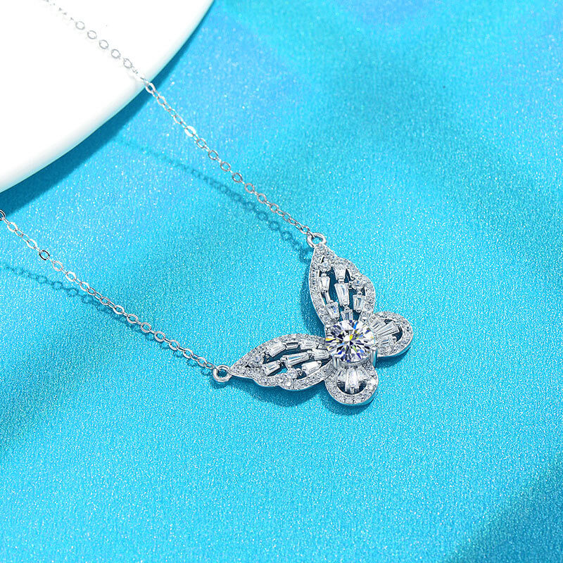 MARDAZA Butterfly Round Cut Sterling Silver Moissanite Necklace