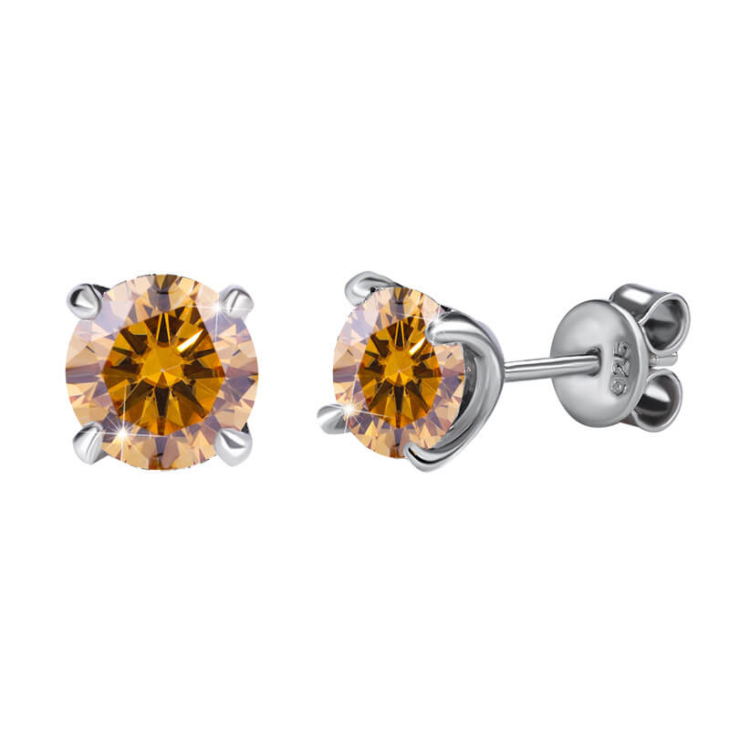 MARDAZA Classic Four-Prong Round Cut Sterling Silver Moissanite Earrings