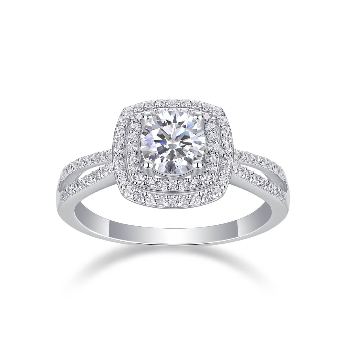 MARDAZA Double Halo Cushion Round Cut Sterling Silver Moissanite Ring