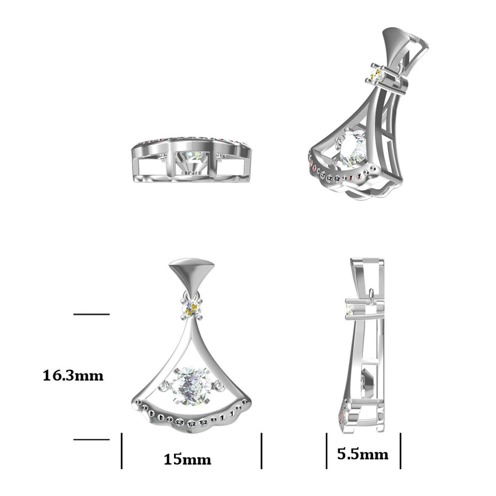 MARDAZA Dancing Fan Round Cut Sterling Silver Moissanite Necklace