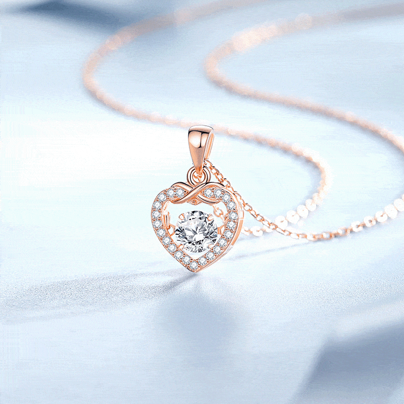 MARDAZA Dancing Eternal Heart Round Cut Sterling Silver Moissanite Necklace