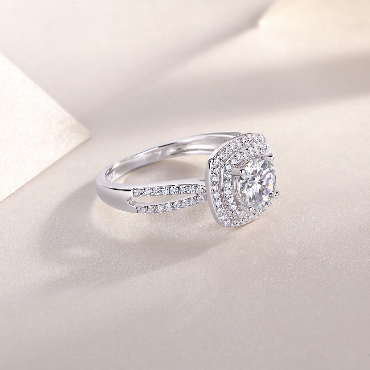 MARDAZA Double Halo Cushion Round Cut Sterling Silver Moissanite Ring