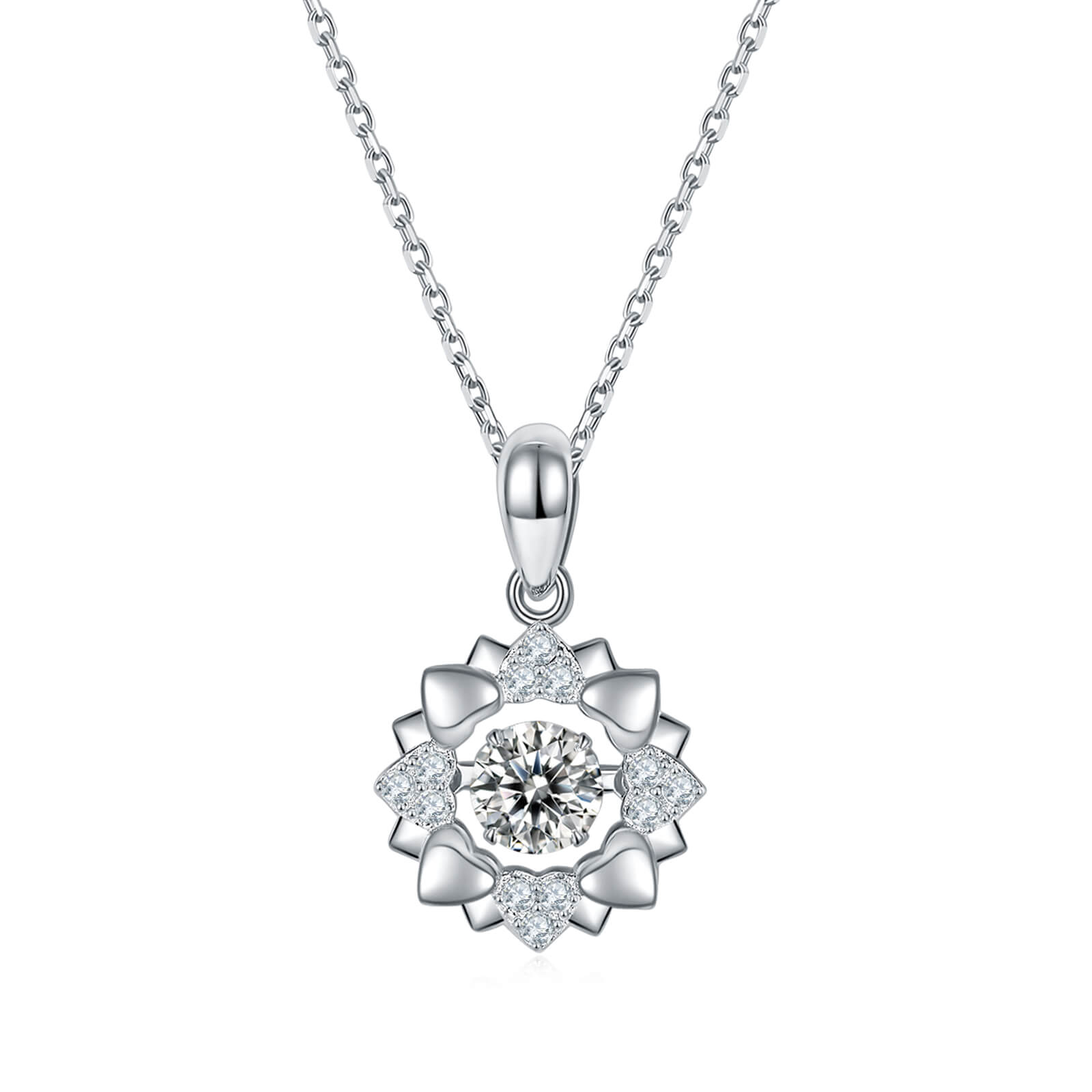 MARDAZA Dancing Blossom Heart Petal Round Cut Sterling Silver Moissanite Necklace