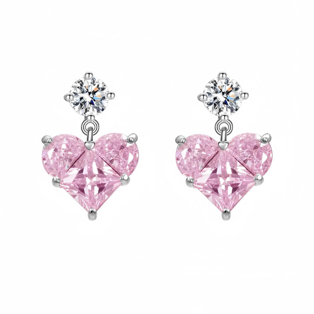 925 Pink Sweet Heart Moissanite Earrings