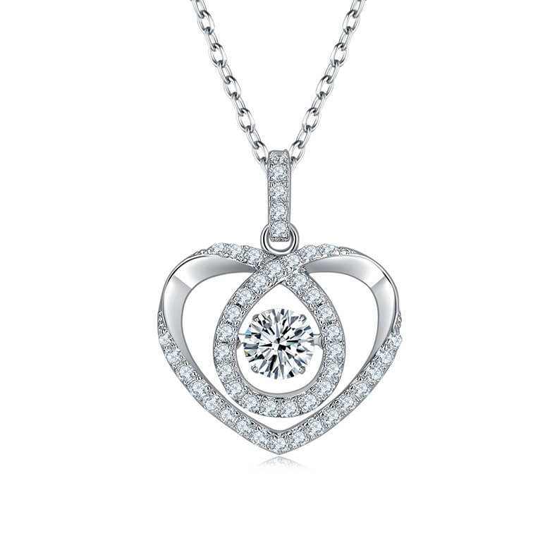 MARDAZA Dancing Heart Round Cut Sterling Silver Moissanite Necklace