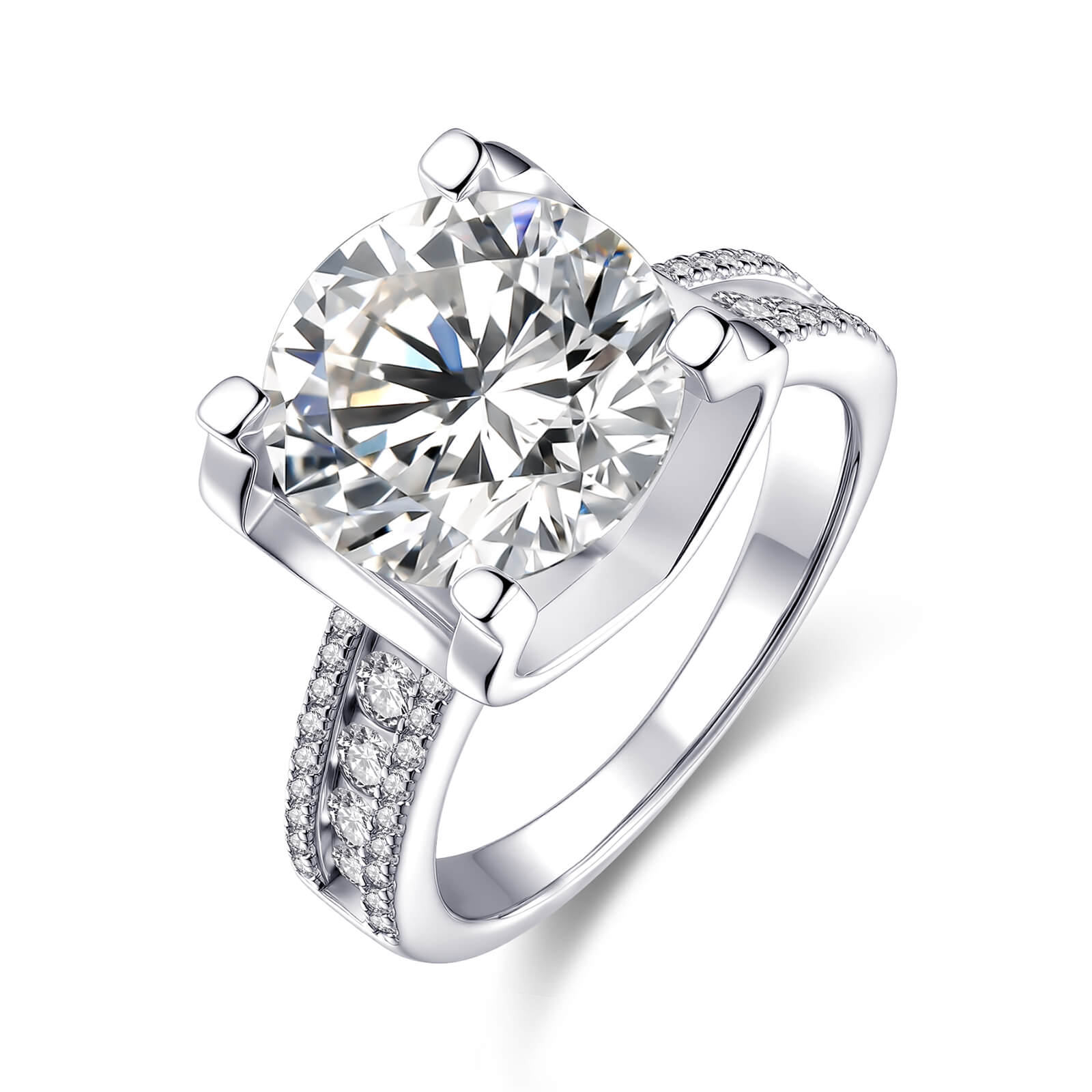 MARDAZA Luxury Round Cut Sterling Silver Moissanite Ring