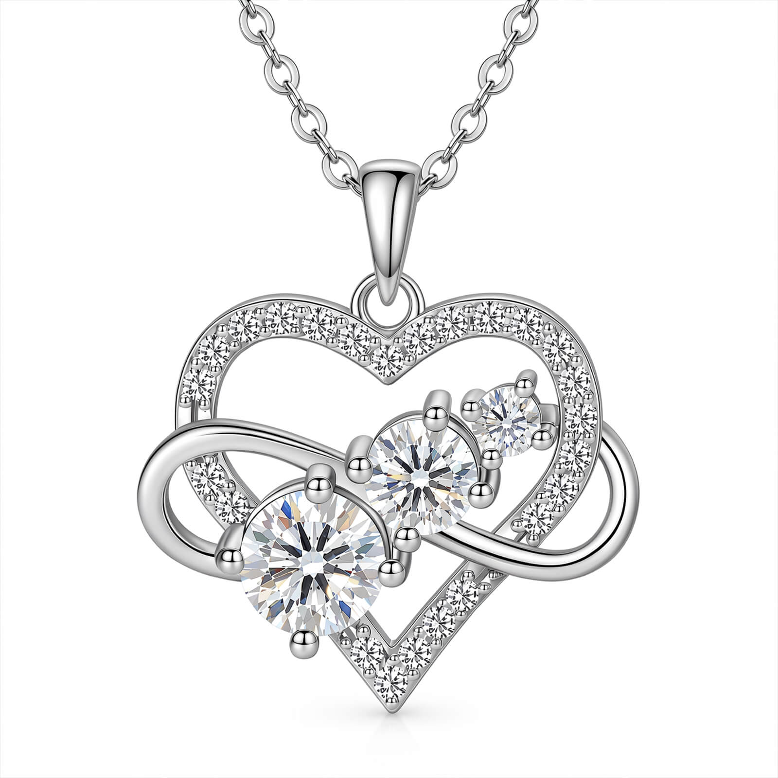 MARDAZA Infinity Heart Round Cut Moissanite Sterling Silver Necklace