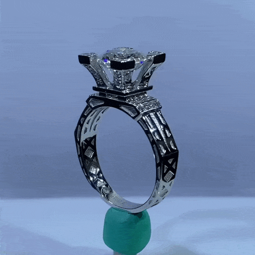 MARDAZA Geometric Crown Round Cut Sterling Silver Moissanite Ring