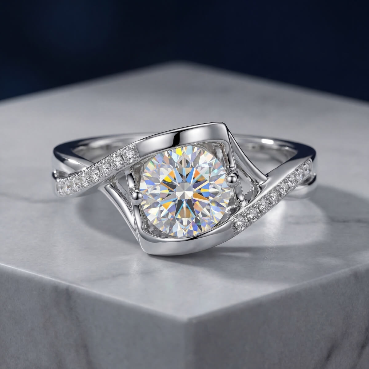 MARDAZA Sweetheart Round Cut Sterling Silver Moissanite Ring