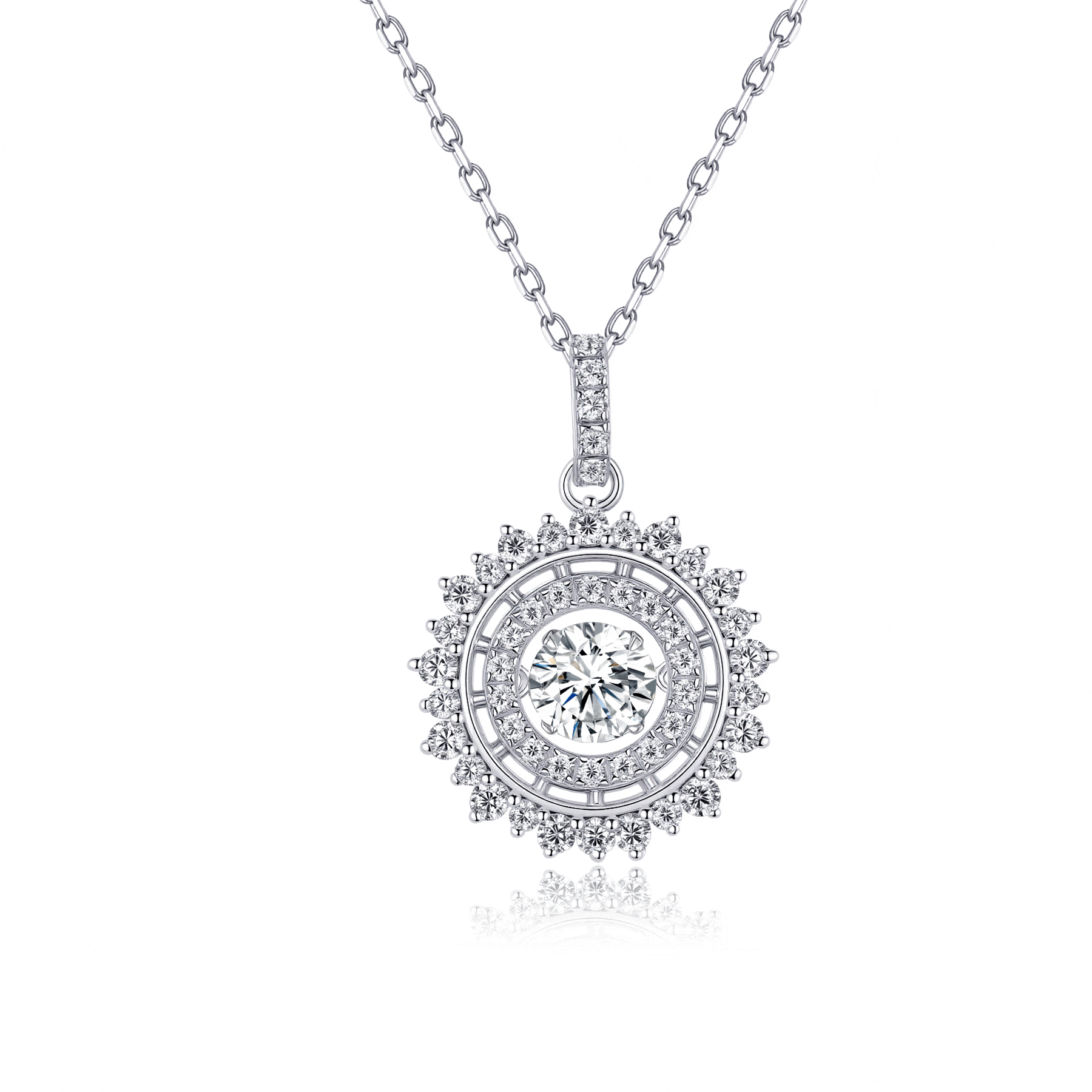 MARDAZA Dancing Sunburst Round Cut Sterling Silver Moissanite Necklace