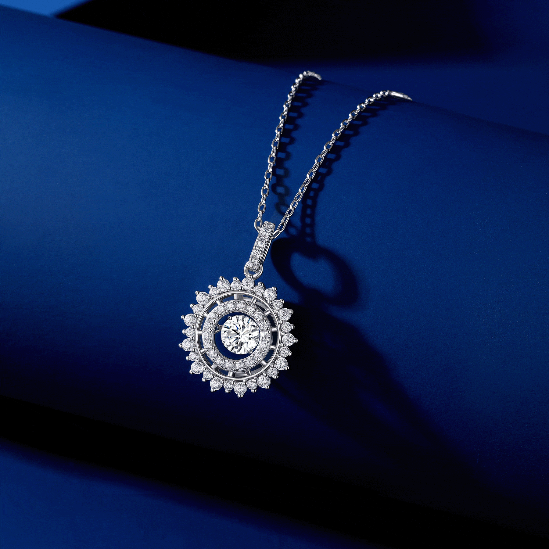 MARDAZA Dancing Sunburst Round Cut Sterling Silver Moissanite Necklace