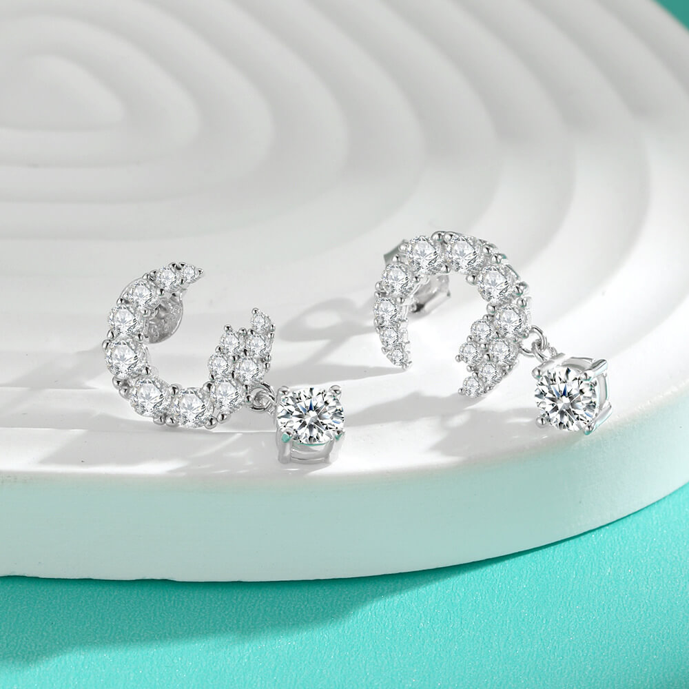 S925 Moon Moissanite Earrings-MARDAZA