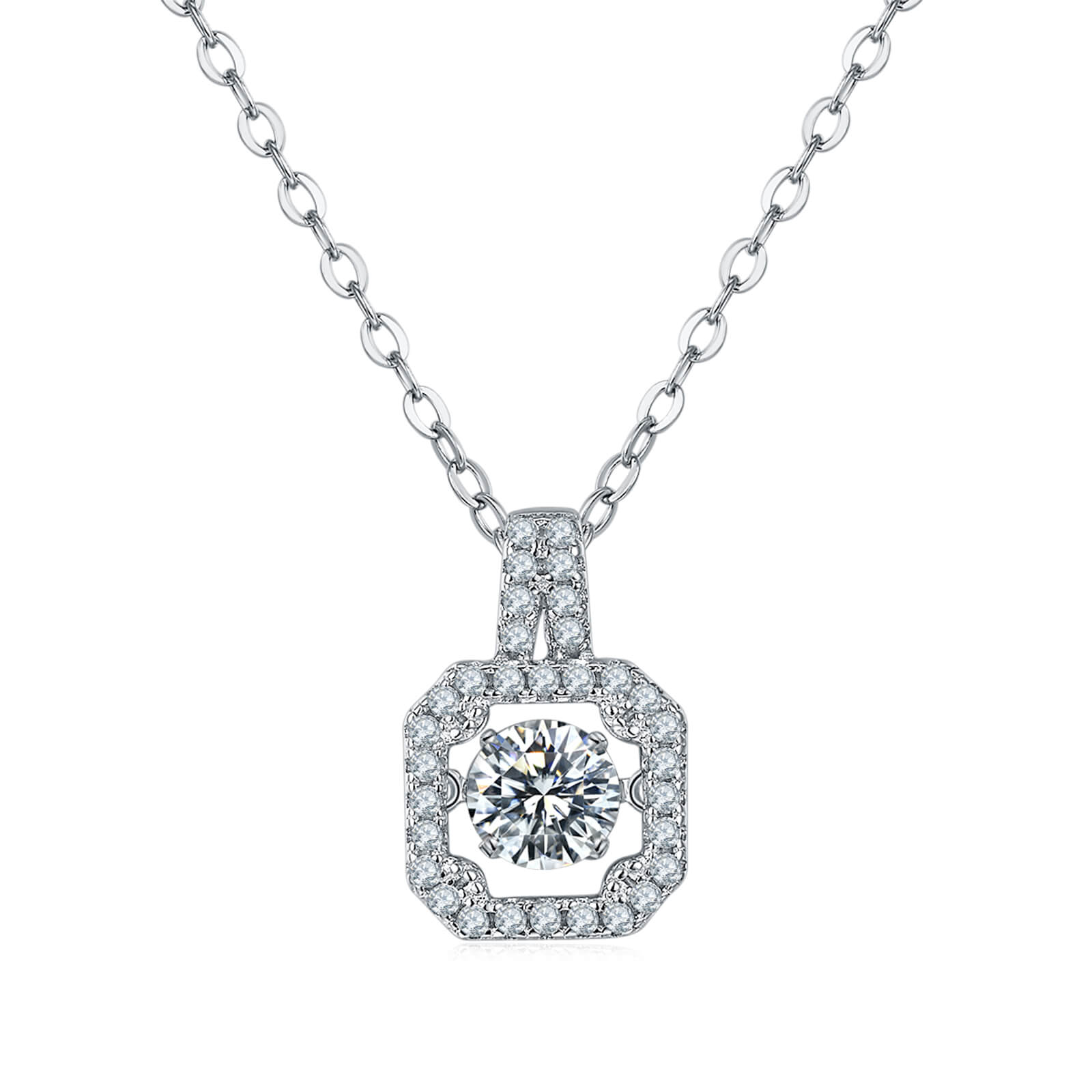 MARDAZA Dancing Halo Round Cut Sterling Silver Moissanite Necklace