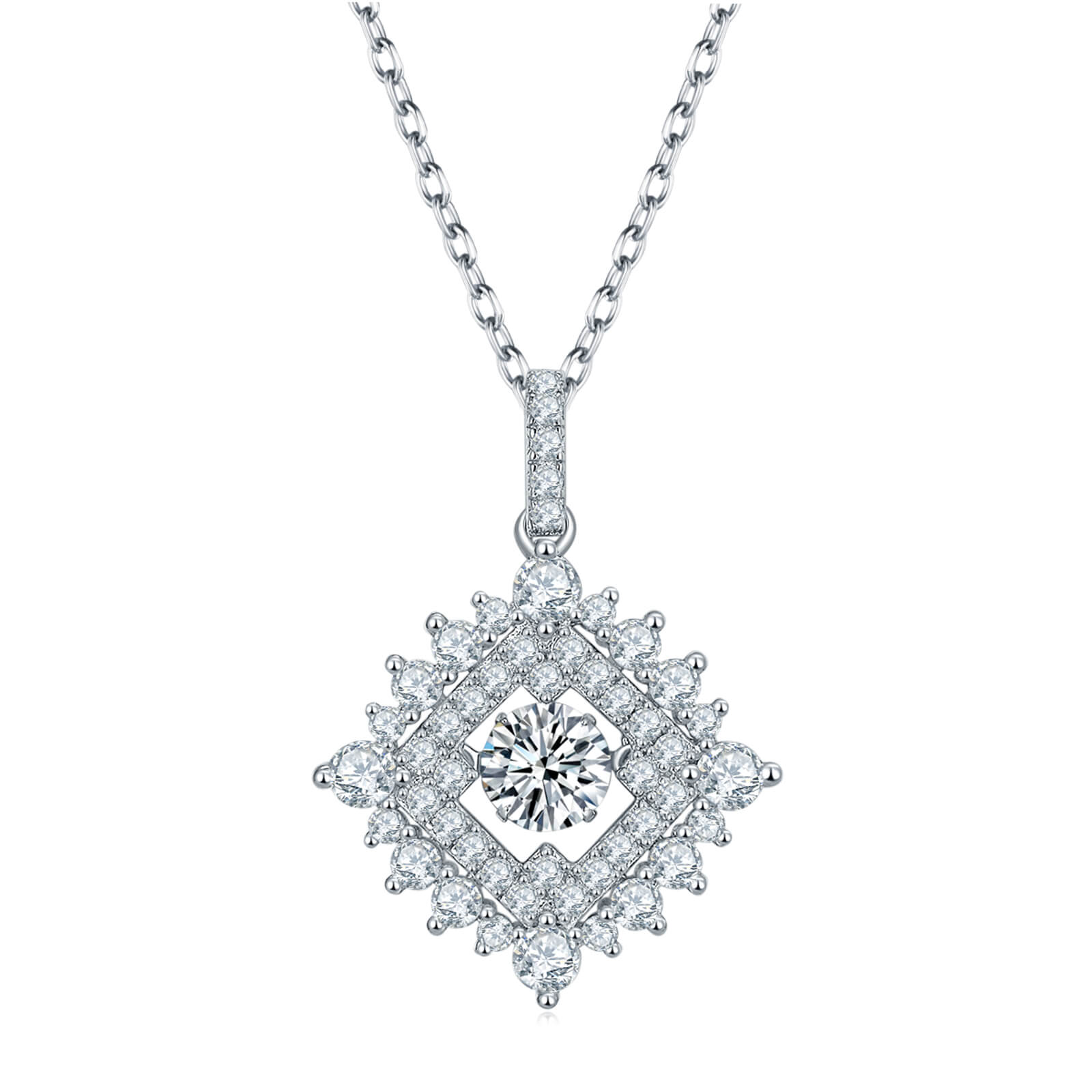MARDAZA Dancing Halo Frame Round Cut Sterling Silver Moissanite Necklace