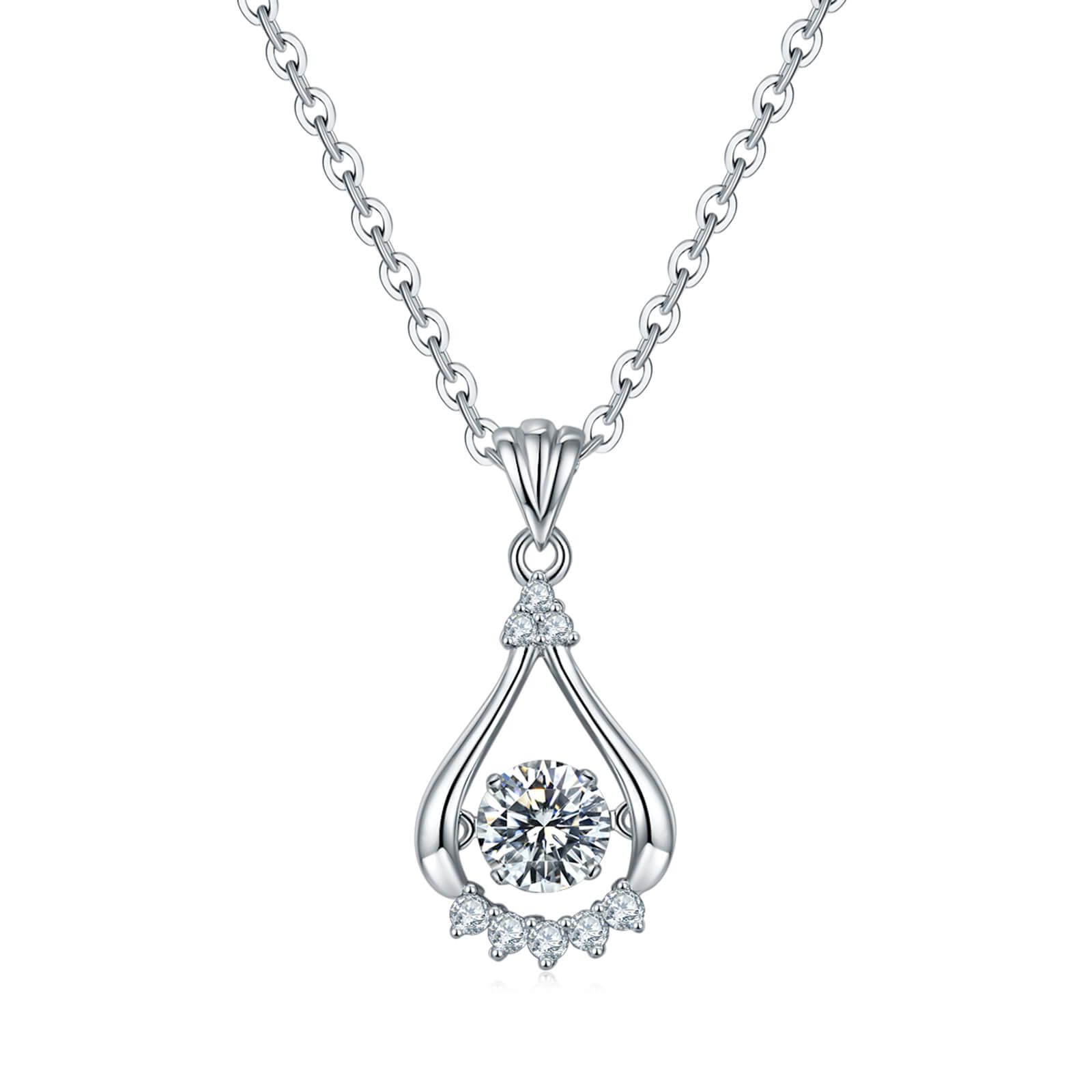 MARDAZA Dancing Teardrop Round Cut Sterling Silver Moissanite Necklace