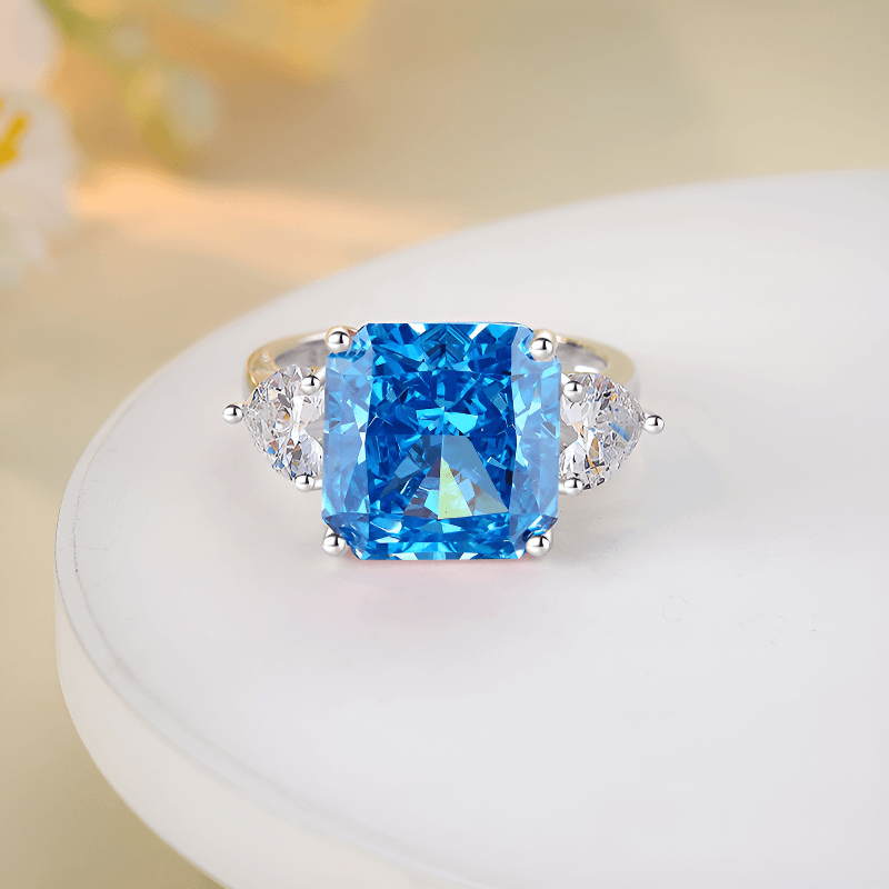 MARDAZA Ice Flower Cut High Carbon Diamond  Three-Stone Sterling Silver Ring