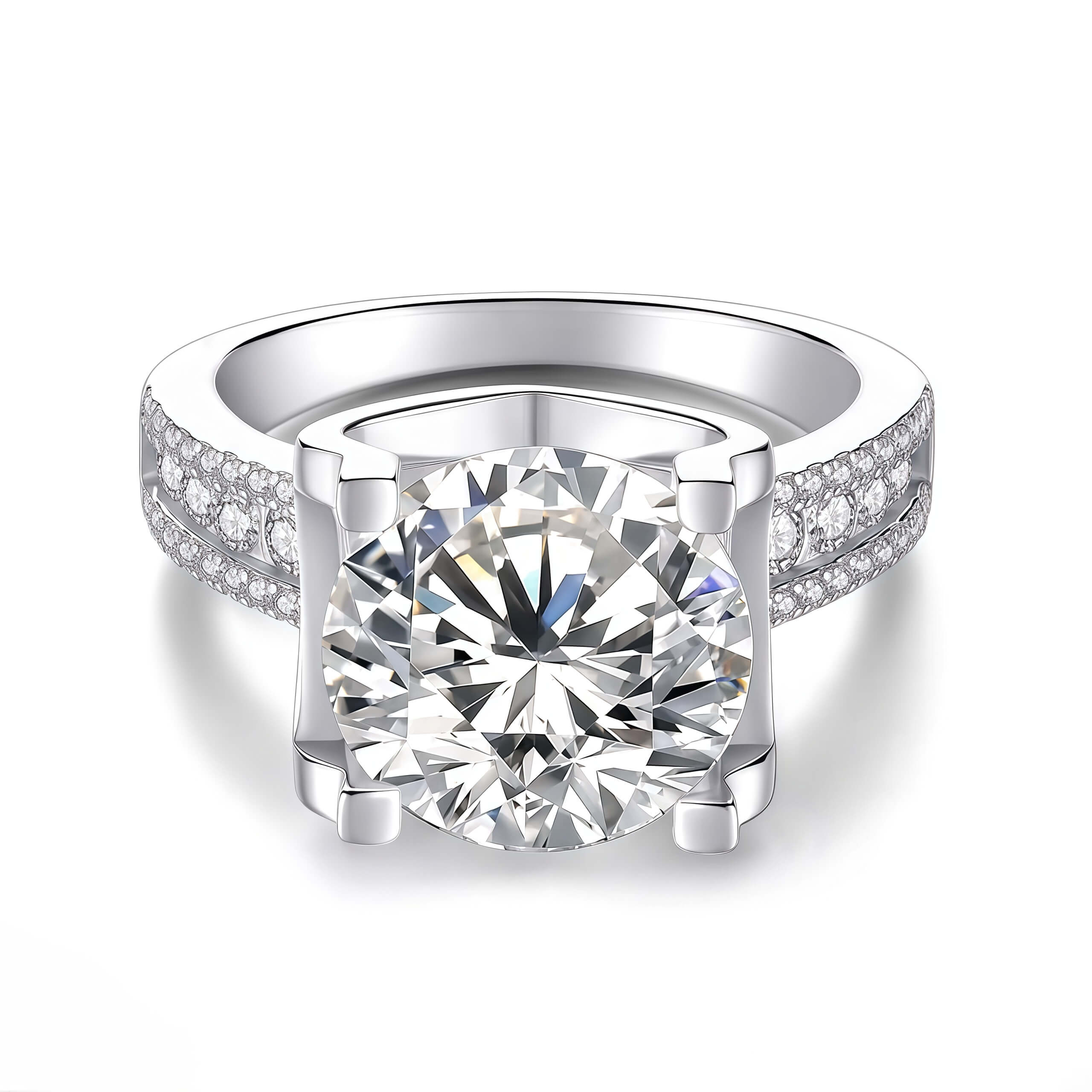 MARDAZA Luxury Round Cut Sterling Silver Moissanite Ring