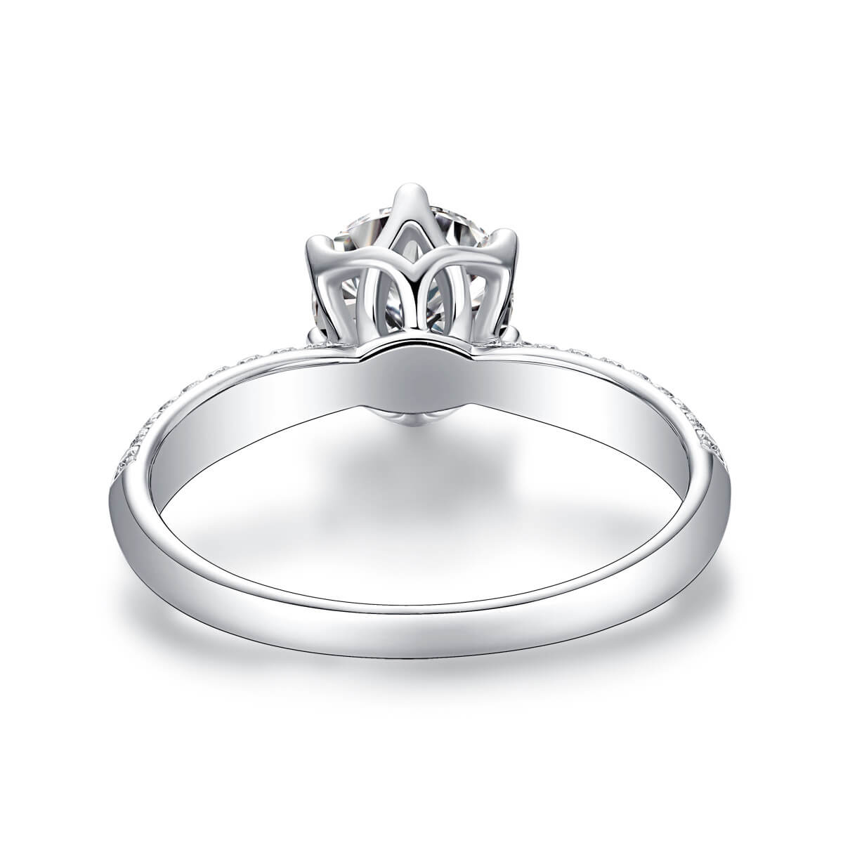 MARDAZA Classic Six-Prong Round Cut Sterling Silver Moissanite Ring