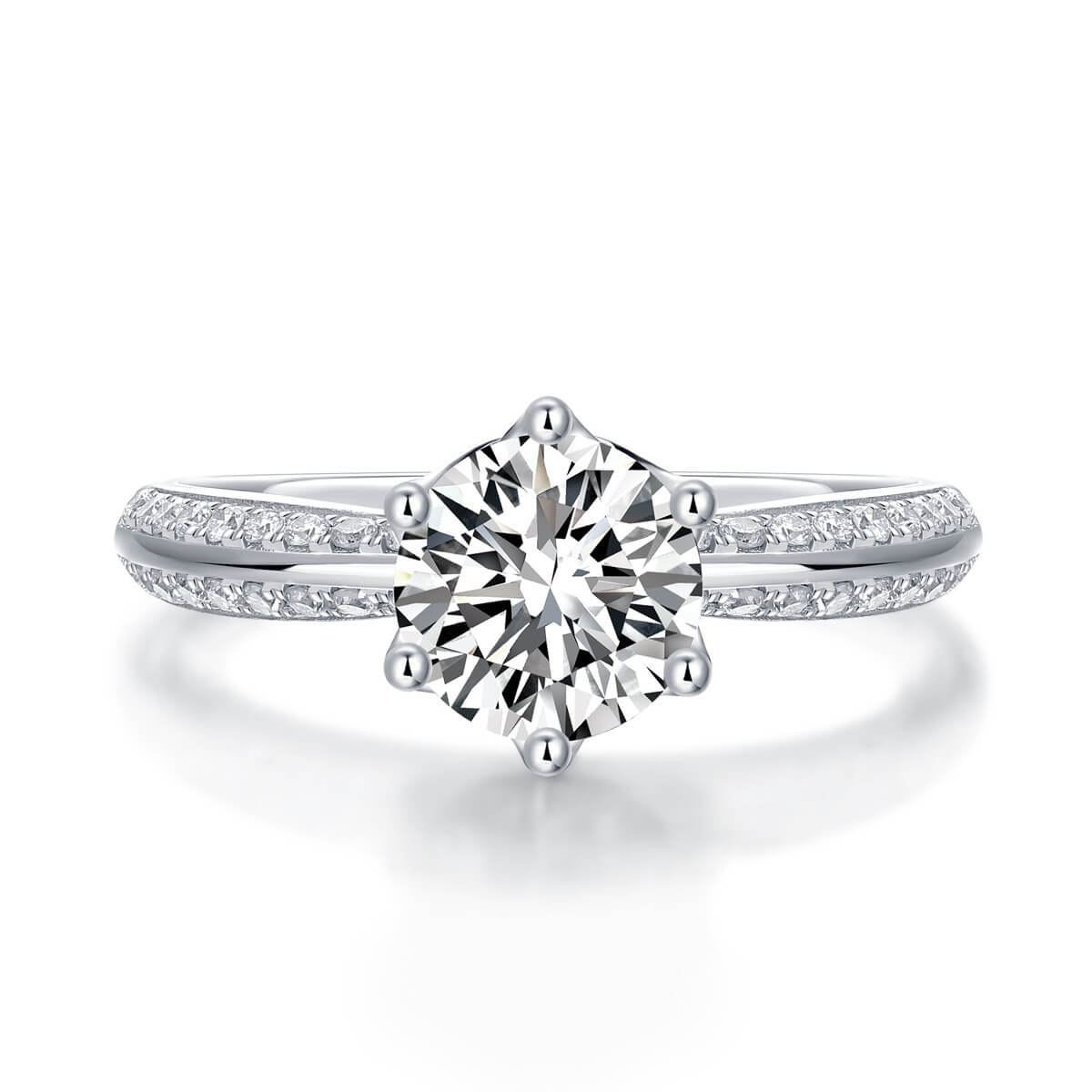 MARDAZA Classic Six-Prong Round Cut Sterling Silver Moissanite Ring