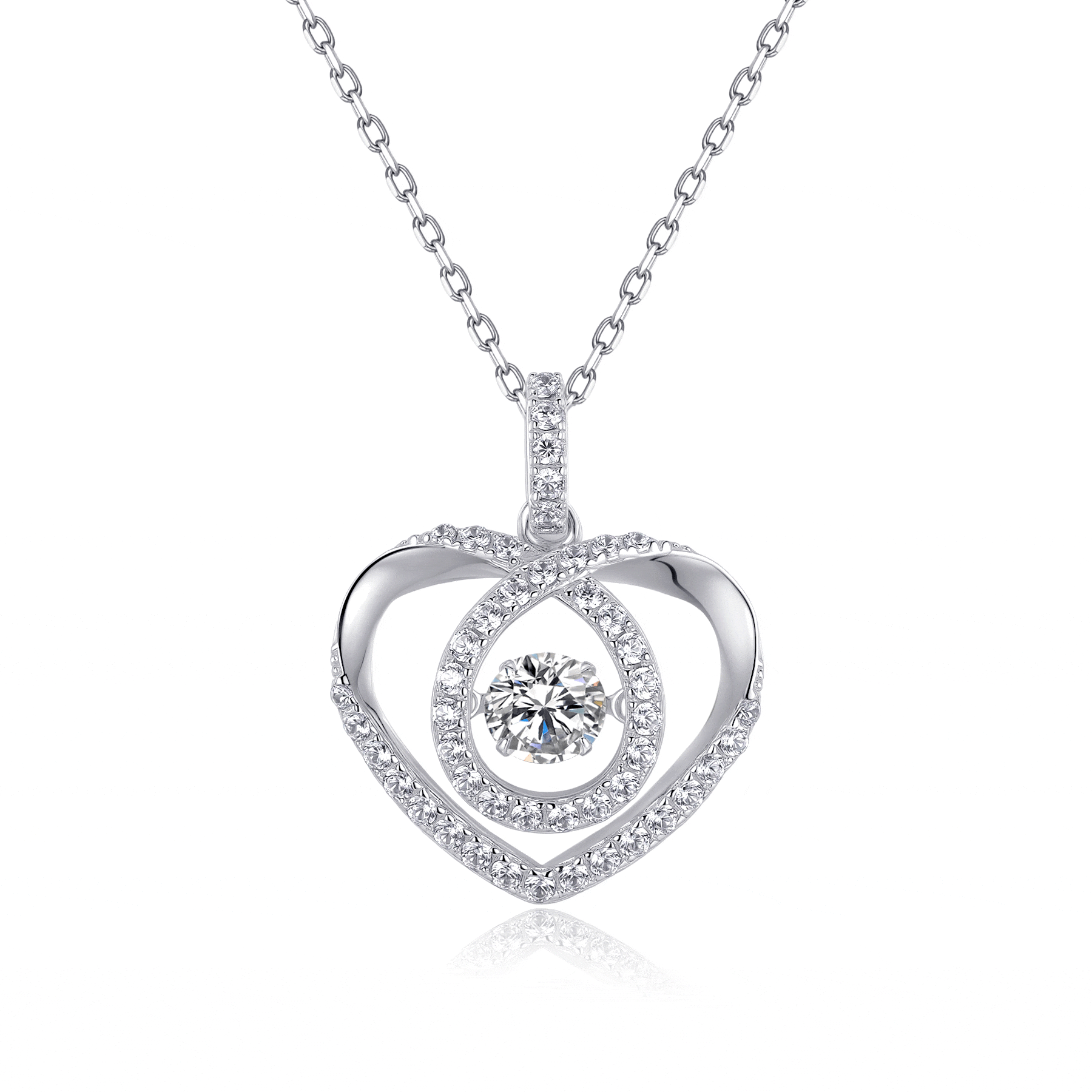 MARDAZA Dancing Heart Round Cut Sterling Silver Moissanite Necklace
