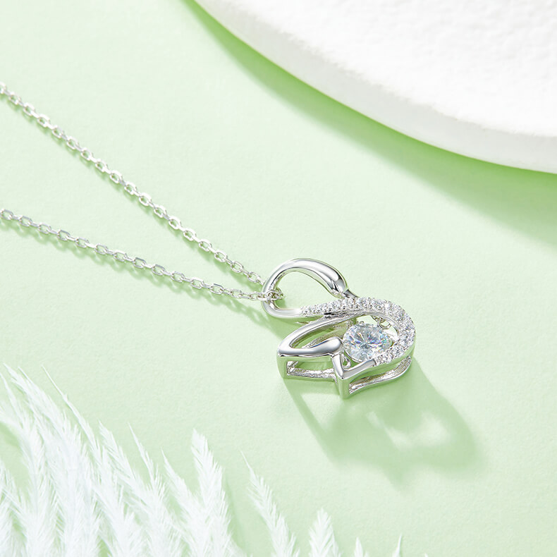  MARDAZA Dancing Swan Round Cut Sterling Silver Moissanite Necklace
