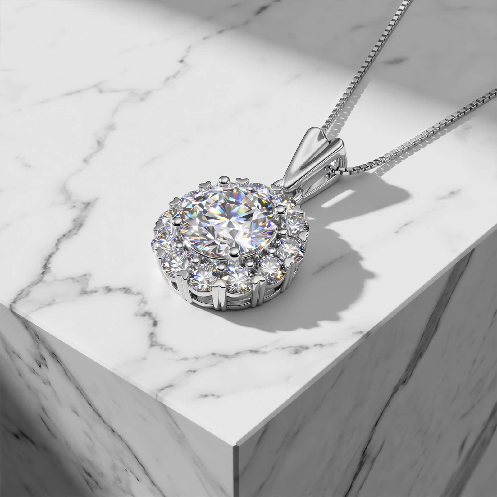 MARDAZA Sweetheart Halo Round Cut Sterling Silver Moissanite Necklace