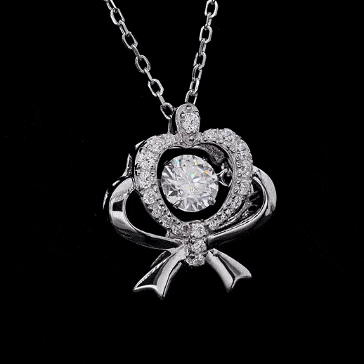 MARDAZA Dancing Bow Heart Round Cut Sterling Silver Moissanite Necklace