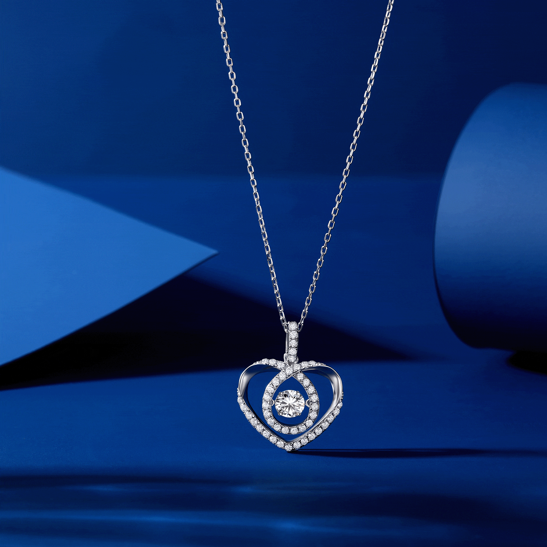 MARDAZA Dancing Heart Round Cut Sterling Silver Moissanite Necklace