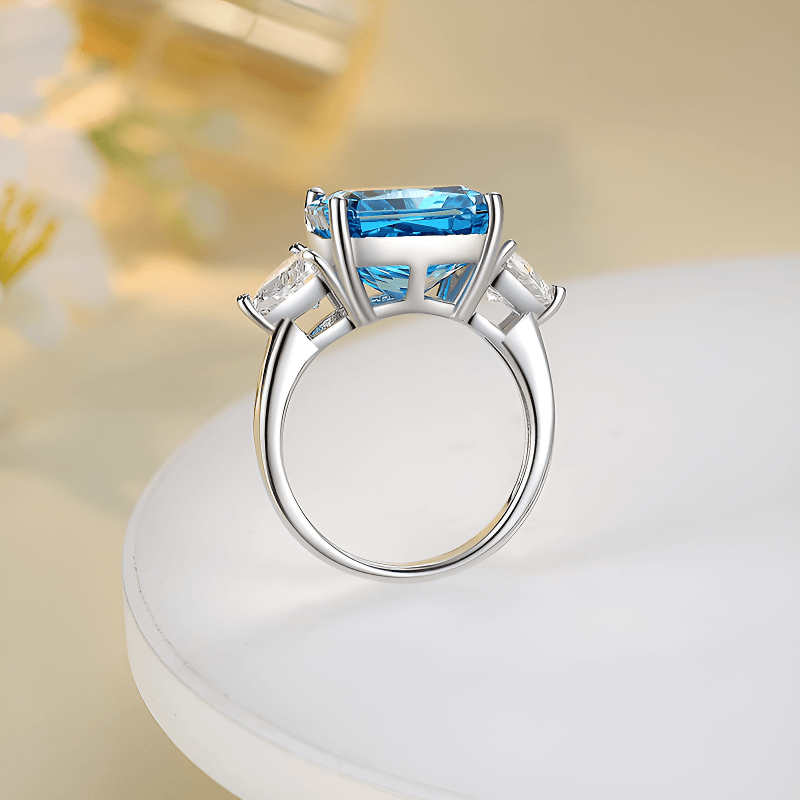 MARDAZA Ice Flower Cut High Carbon Diamond  Three-Stone Sterling Silver Ring