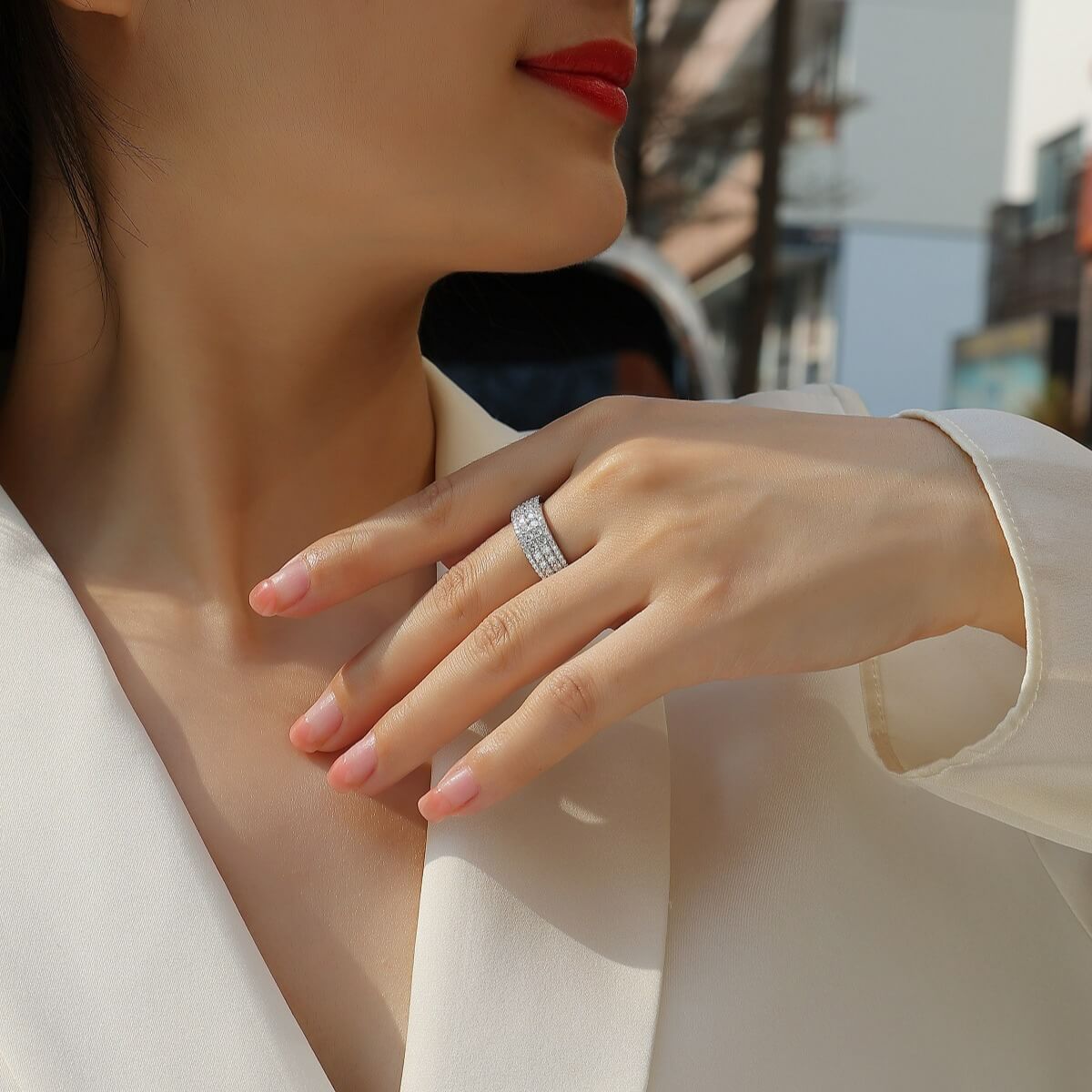 S925 Lucky Moissanite Row Ring-MARDAZA