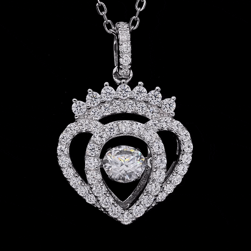 MARDAZA Dancing Crown Heart Round Cut Sterling Silver Moissanite Necklace