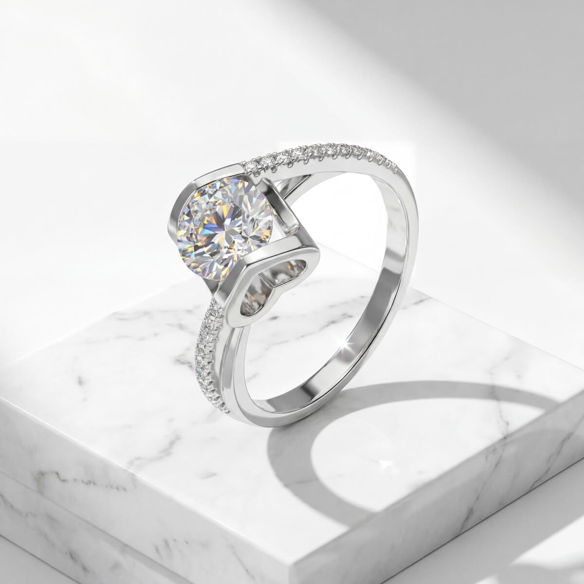 MARDAZA Sweetheart Round Cut Sterling Silver Moissanite Ring