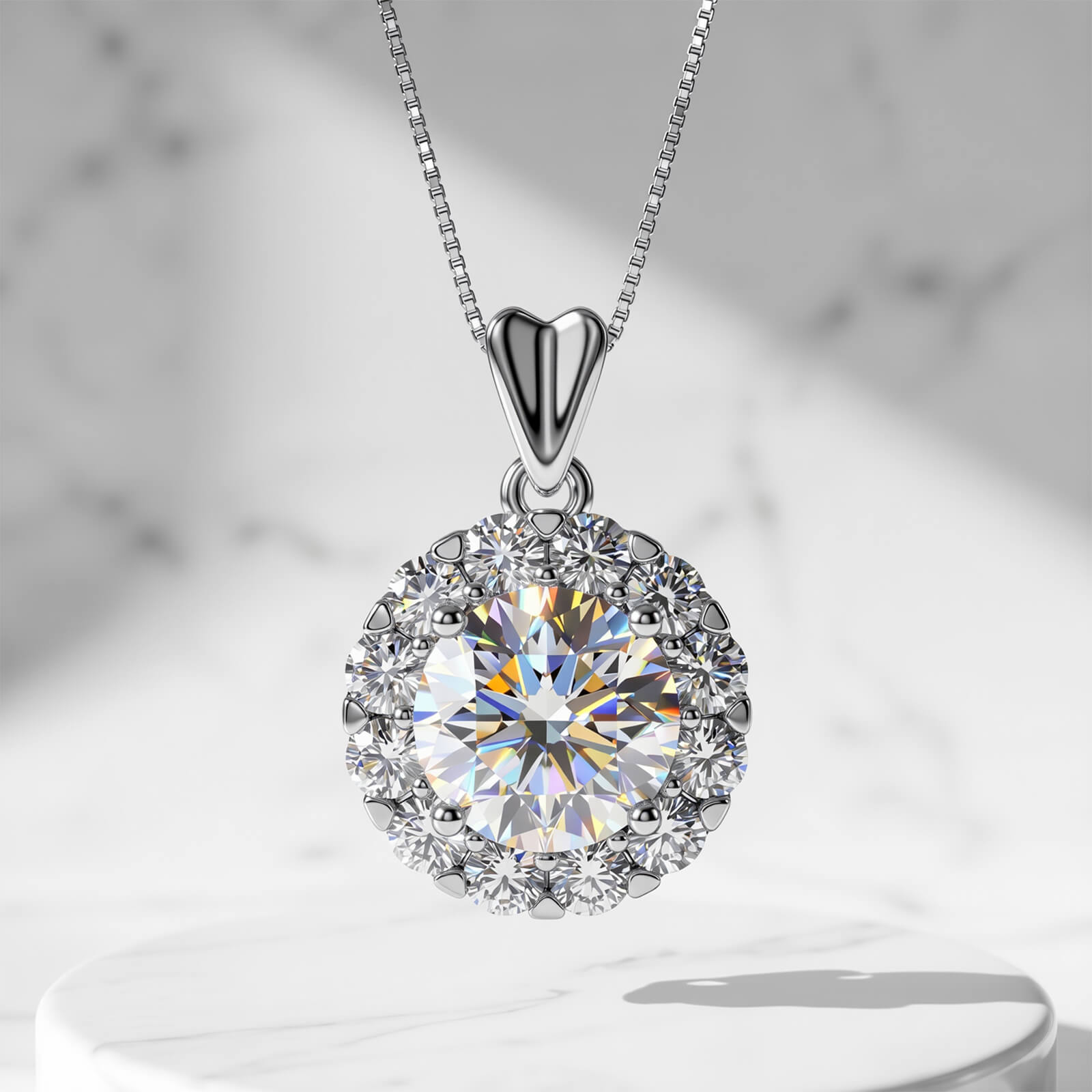 MARDAZA Sweetheart Halo Round Cut Sterling Silver Moissanite Necklace