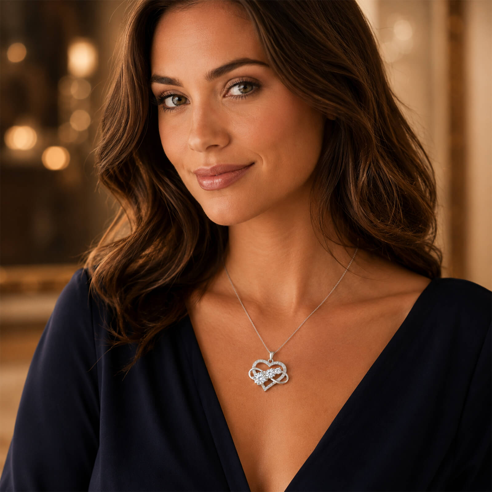 MARDAZA Infinity Heart Round Cut Moissanite Sterling Silver Necklace