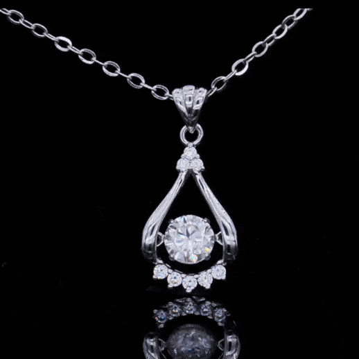 MARDAZA Dancing Teardrop Round Cut Sterling Silver Moissanite Necklace