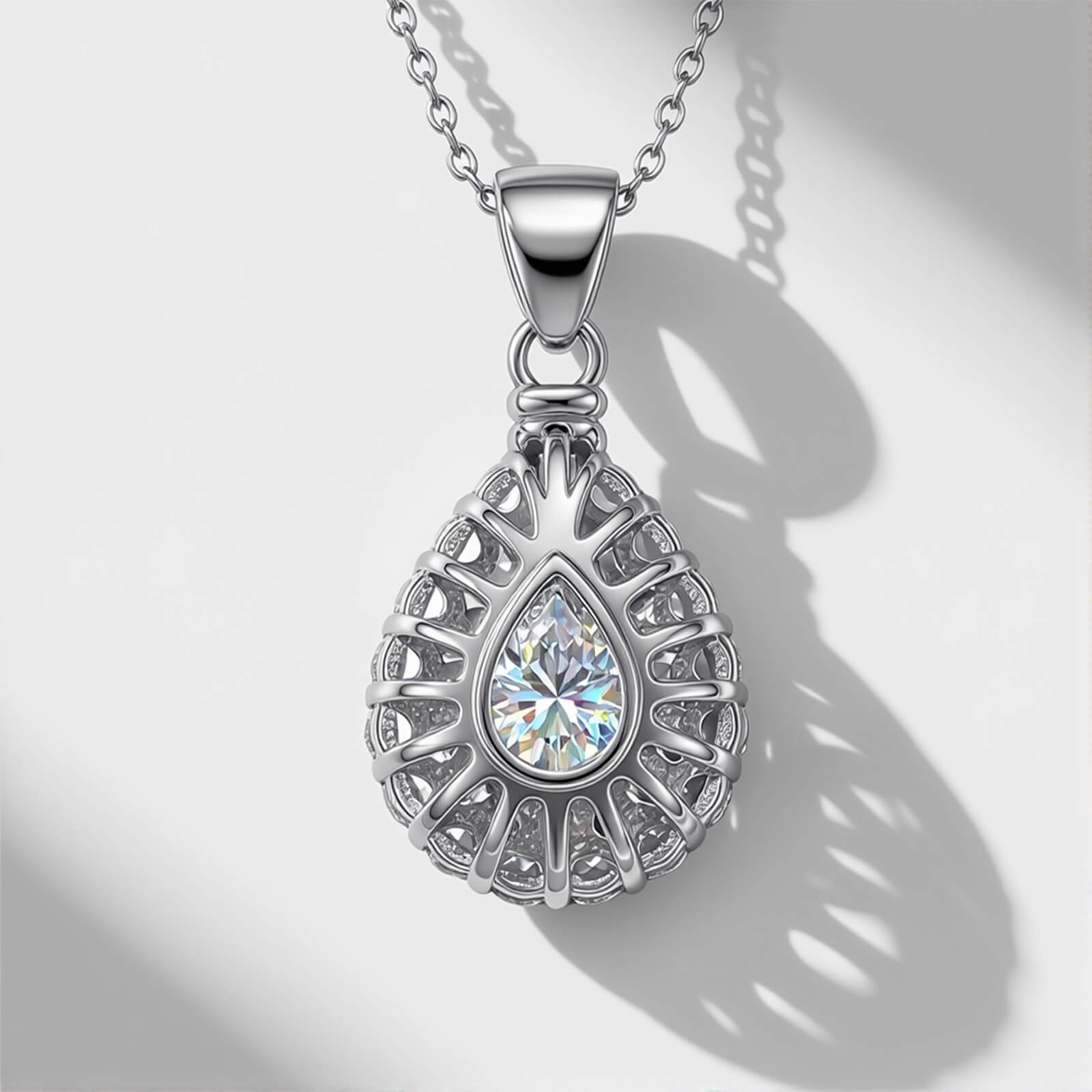 MARDAZA Teardrop Halo Round Cut Sterling Silver Moissanite Necklace