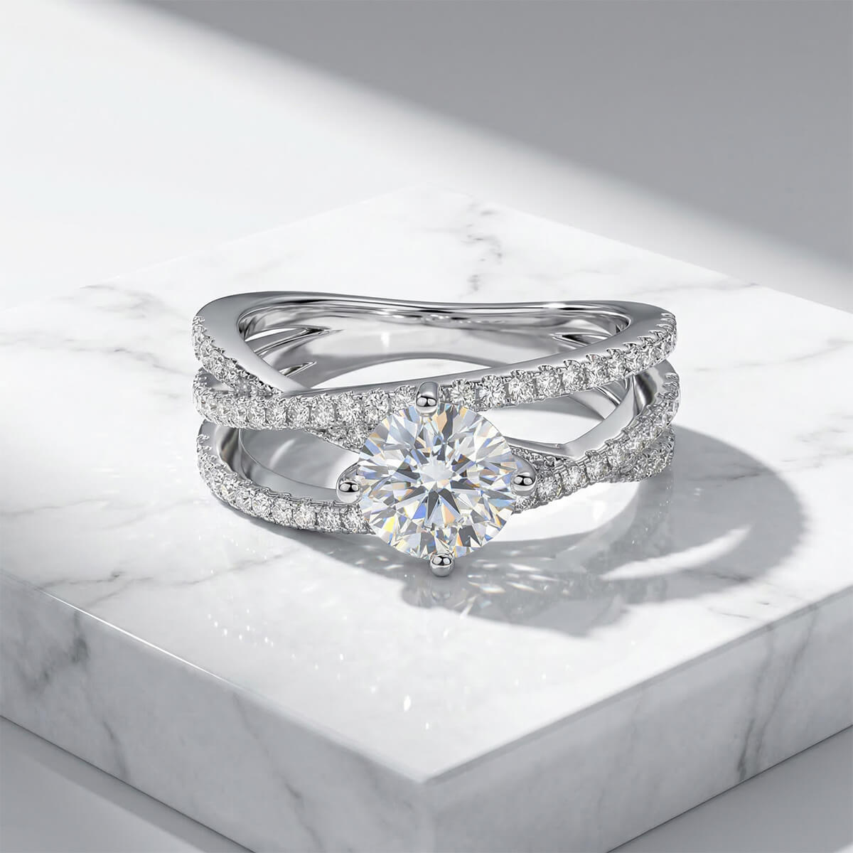 MARDAZA Infinity Twist Round Cut Sterling Silver Moissanite Ring