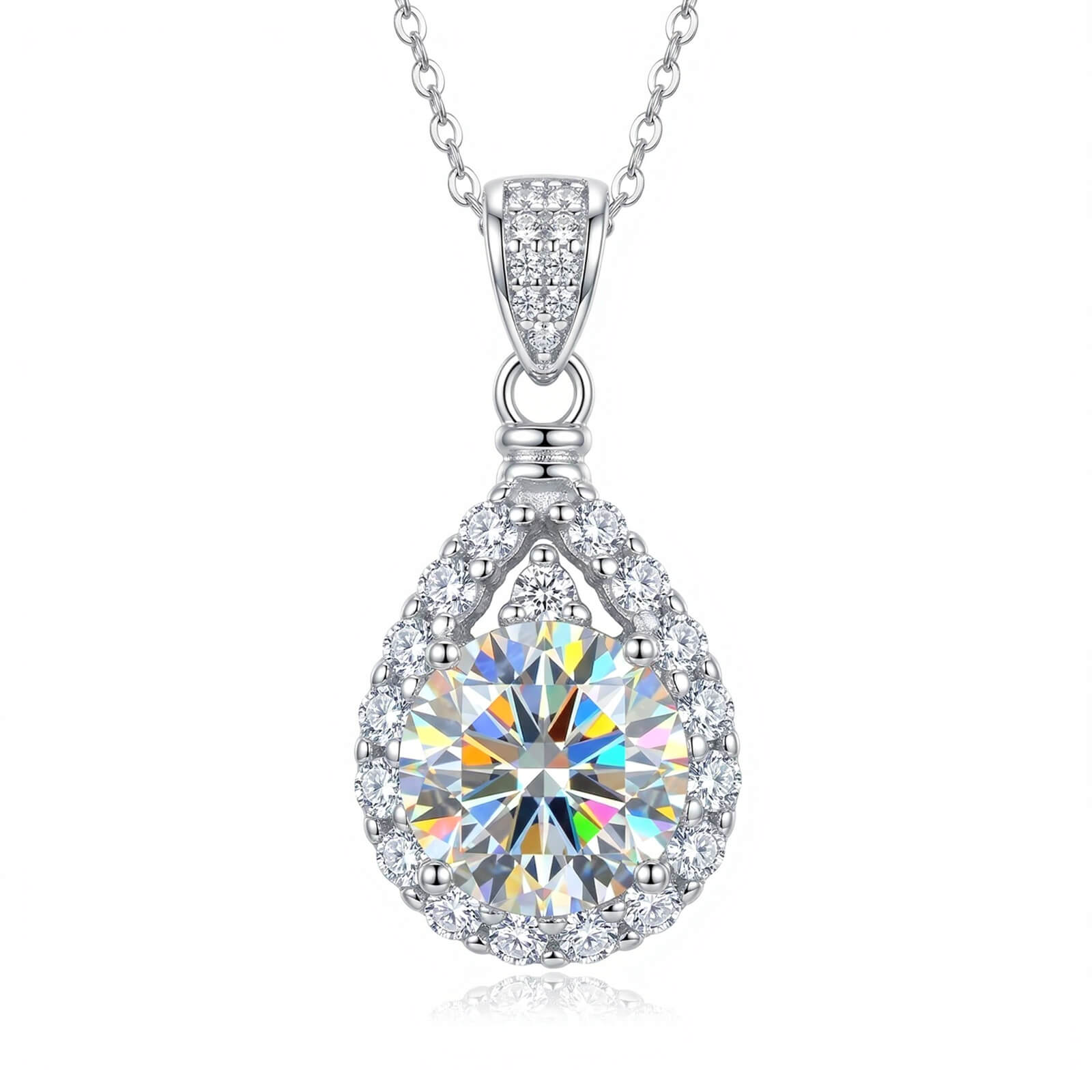 MARDAZA Teardrop Halo Round Cut Sterling Silver Moissanite Necklace