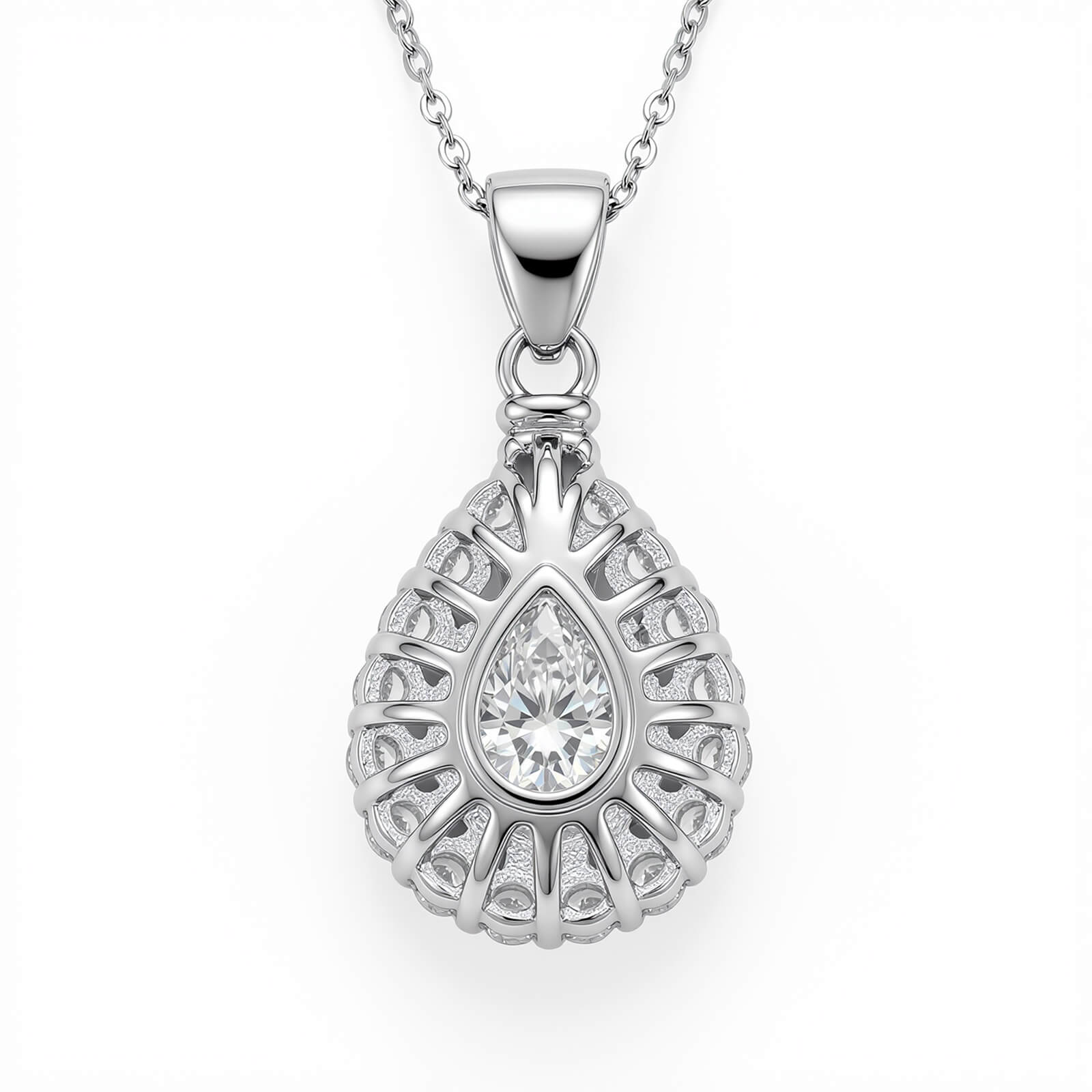 MARDAZA Teardrop Halo Round Cut Sterling Silver Moissanite Necklace